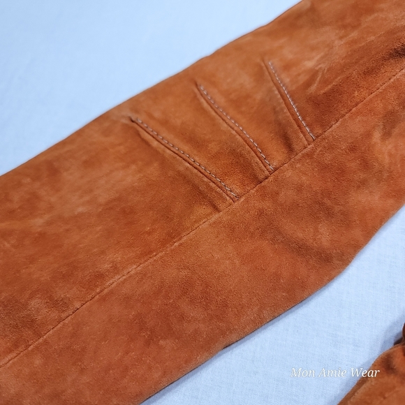 Y2K Danier Leather Suede Fitted Burt Orange Color Size XS Fitted Moto Jacket - Picture 8 of 14